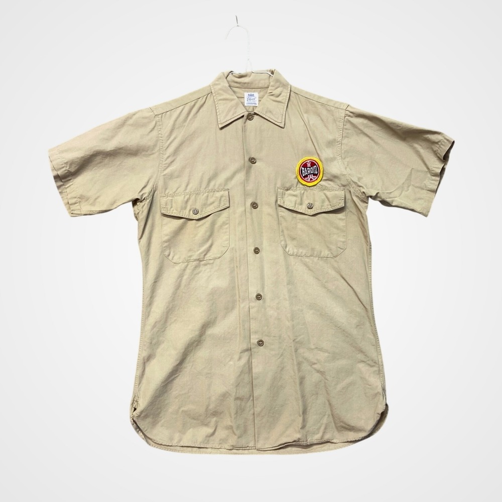 Elbeco Uniform Shirt Mens M Tan Good Short Sleeve Cotton Vintage Utility Button